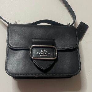 Coach Black Leather Crossbody with Silver-Tone Buckle